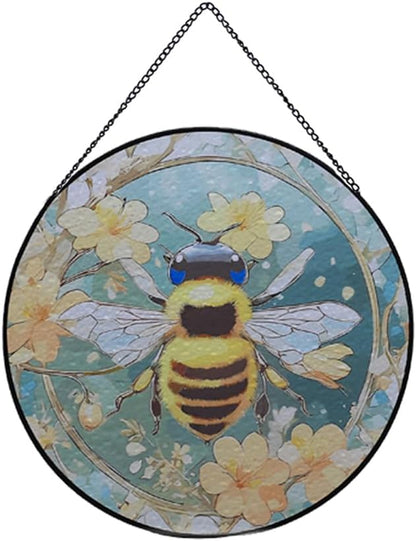 Bee Stained Glass Window Hanging, Bee Sun Catchers Indoor Window Hanging, Fall Decorations for Home, Garden, Birthday Gifts
