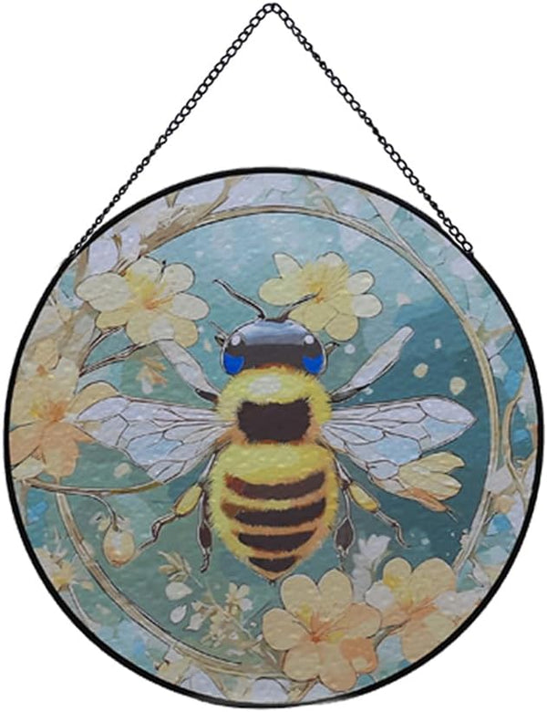 Bee Stained Glass Window Hanging, Bee Sun Catchers Indoor Window Hanging, Fall Decorations for Home, Garden, Birthday Gifts