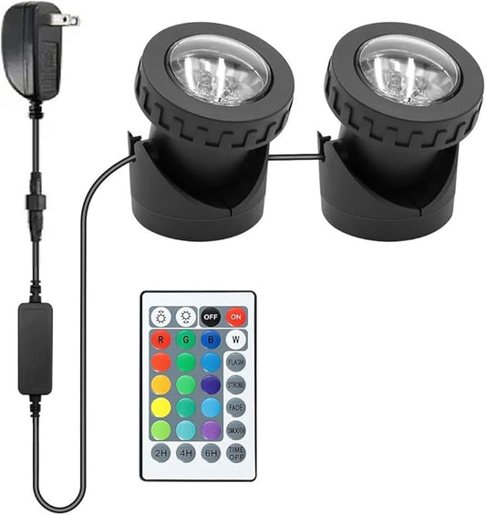 Colored Pond Lights with Timer, RGB Fountain Lights IP68 Waterproof, Underwater LED Dimmable Outdoor Light for Fish Tank Pond Fountain Garden Landscape, 2 in Set