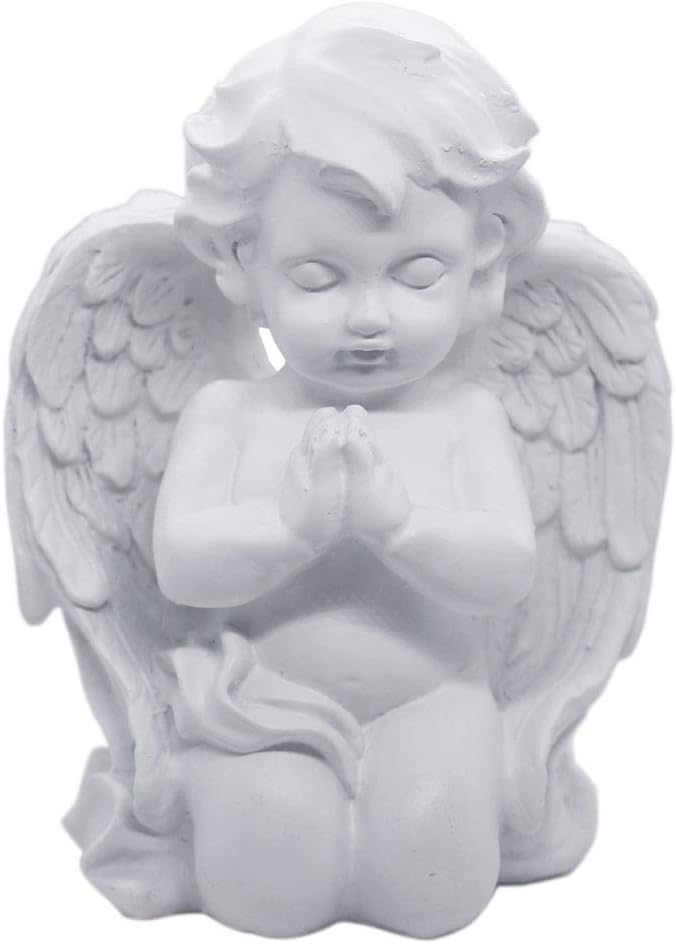 White Kneeling Praying Cherub Statue Indoor Outdoor Home Garden Decoration Wings Angel Statue Memorial Sculpture