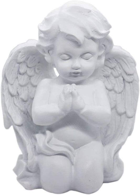 White Kneeling Praying Cherub Statue Indoor Outdoor Home Garden Decoration Wings Angel Statue Memorial Sculpture