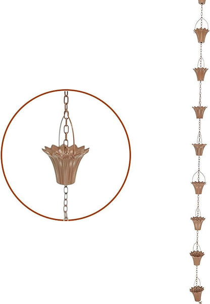 Copper Plated Rain Chain for Outside Downspouts,Adjustable Rain Catcher Chain for Eaves Drainage,Decorative Metal Hanging Flower Spiral Rain Bells(B)