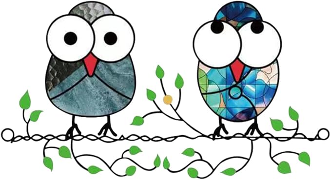 Zayookey Multicolor Owls Window Hanging Suncatchers Panel Bird Stained Window Hangings Ornament for Wall Home Garden Decor Gift (4"×7")