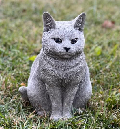 Grey cat Statue Stone cat Figurine Tabby cat Sculpture Outdoor Lawn Ornament Backyard Decor Concrete Cat Memorial Decoration