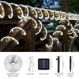 66FT 200LED Solar Rope Lights - White Waterproof, 8 Modes