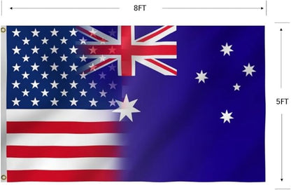 USA Australia Combination Flag 5X8FT, American Australian Flags,Both Sides Printed, Men Women Banner,Vibrant Colors, Double Stitched with 2 Brass Grommets, Bar Garden Street Decoration, GYM, Office Decor,Indoor Outdoor Use,Gifts. (US-AUS-Z, 5x8ft)