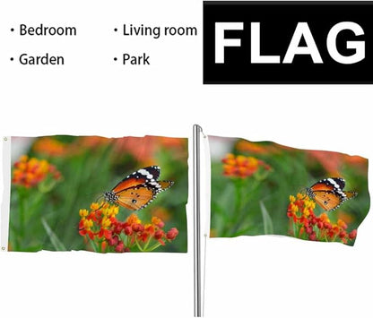 Swono Orange Black Butterfly Flag Orange Flower Bouquet Garden Spring Summer Outdoor Garden Flag Indoor Flag Home Decor Standing Farm Flag Banner 3x5ft