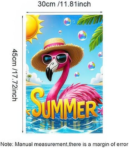 BlissYard Hello Summer Flamingo Welcome Garden Flag 12 x 18 Inch Double Sided Ocean Beach Tropical Plant Farmhouse Small Yard Flag Summer Seasonal Holiday Outdoor Outside Decoration