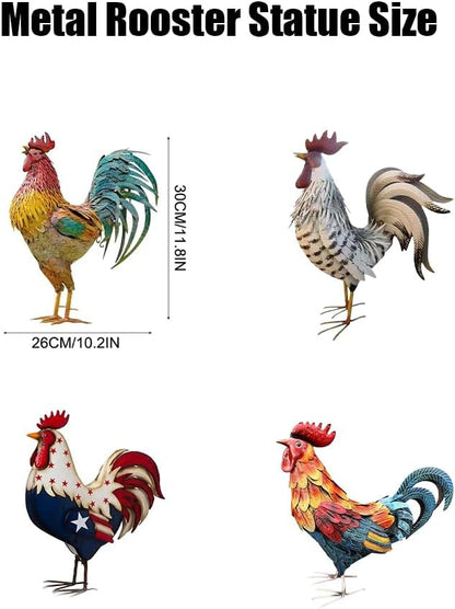 Rooster Garden Statue,12 in 2D Graphic Design Metal Rooster Decor Garden Statue with Stakes,Standing Small Metal Chicken Yard Decor Figurines,Patio Backyard Lawn Home Chicken Sculpture(Not 3D)