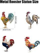 Rooster Garden Statue,12 in 2D Graphic Design Metal Rooster Decor Garden Statue with Stakes,Standing Small Metal Chicken Yard Decor Figurines,Patio Backyard Lawn Home Chicken Sculpture(Not 3D)