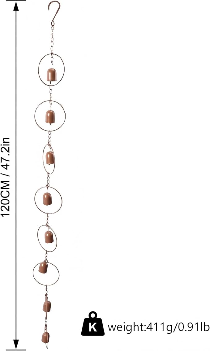Hanging Rain Chime Metal Rain Chain for Outside Decorative Rain Gutter Chain with Bells Feng Shui Good Luck Chimes for Balcony Courtyard Garden Downspouts Creates Soothing Sound
