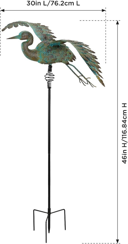 Regal Art & Gift Bird Bouncie Metal Garden Stake - Decorative Playful Outdoor Metal Sculpture for Lawn, Patio & Garden Décor - Crane