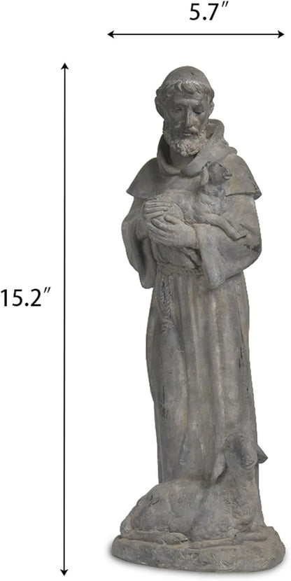 Newman House Studio Vintage St Francis Garden Statue - 15.2 Inch Resin Patron of Animal Figurine Saint Francis Sculpture with Sheep for Garden Decor