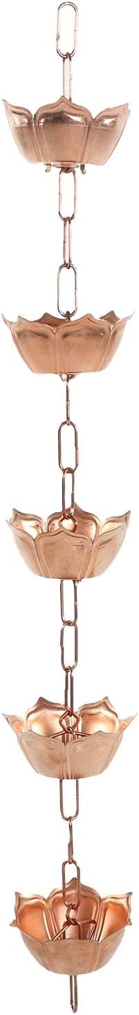 Copper Decorative Rain Chain Gutter Downspout Replacement Flower Shaped for Villa Garden Park