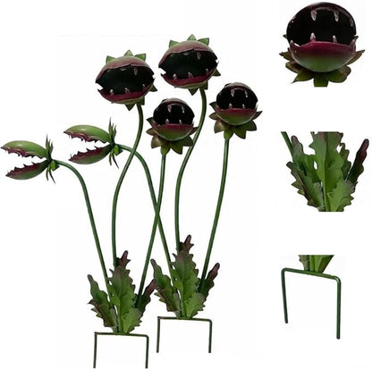 Whimsical Metal Carnivorous Plant Garden Stake, Metal Carnivorous Plant Garden Stake, Handmade Venus Flytrap, Whimsical Design for Outdoor Decor & Ground Decoration(2PCS)