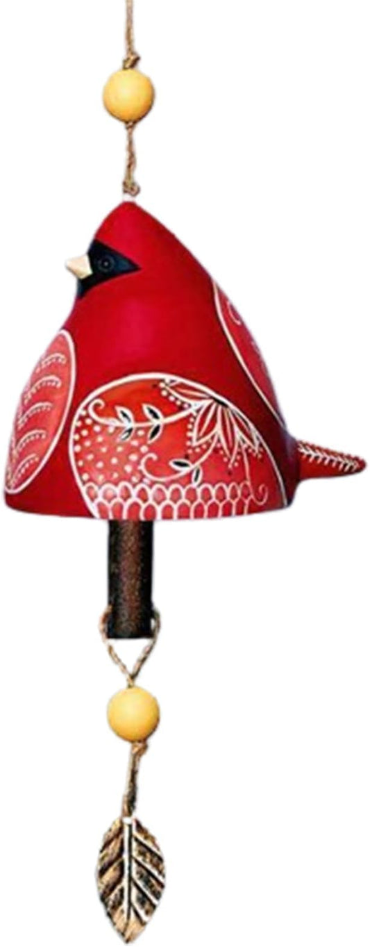 CuteCeramic Wind Chimes for Outside and IndoorDecorative Bird Wind Chime, Garden Hanging Ornament with Metal Leaf, Handcrafted Colorful Outdoor Decor (Single Bird-Red)