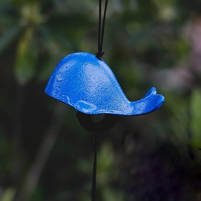 Japanese Bless Whale Small Wind Chimes Outdoor, Iwachu Cast Iron Lucky Temple Wind Bell Memorial and Sympathy Wind Chimes for Outside Good Luck for Garden, Patio, Balcony