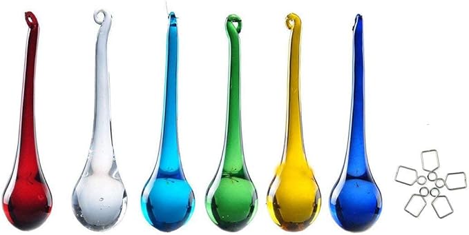 H&D 6pcs 5.9inch Mix Color Large Crystal Raindrop Chandelier Prisms Hanging Drops Pendants DIY Parts