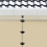 Oak Leaf Rain Chain with Adapter, 8.5ft Adjustable Lotus Rain Catcher Chain for Gutters Outside Downspout, for Divert Water and Home Display, Black Powder Coated