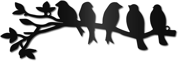 CREATCABIN Birds on Branch Metal Wall Art Decor Iron Wall Art 5 Birds Black Hollow Sculpture Hanging Decor Rustic Tree Ornament Hanging Sign for Indoor Outside Living Room Home Office 12 x 4Inch