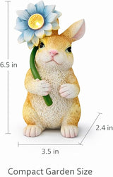 GoGnome Solar Rabbit Garden Statue with LED Flower – Hand-Painted Resin Bunny Figurine, Outdoor Solar Light Decor for Yard, Patio, Porch, Lawn (Rabbit)