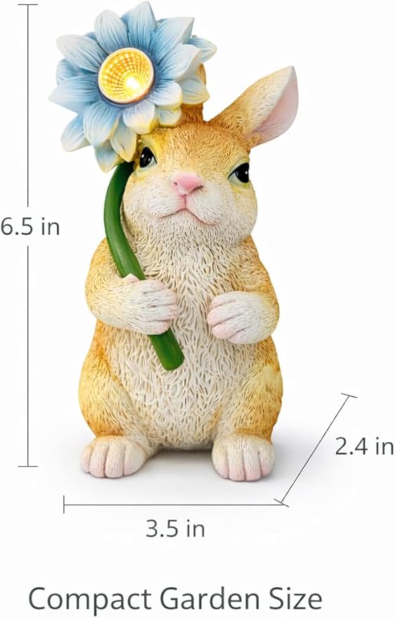GoGnome Set of 3 Solar Animal Garden Lights – Resin Bunny, Cat & Dog Figurines with Warm LED Flower, Solar Powered Outdoor Décor for Garden, Patio, Yard, Balcony (Puppy/Kitten/Rabbit)