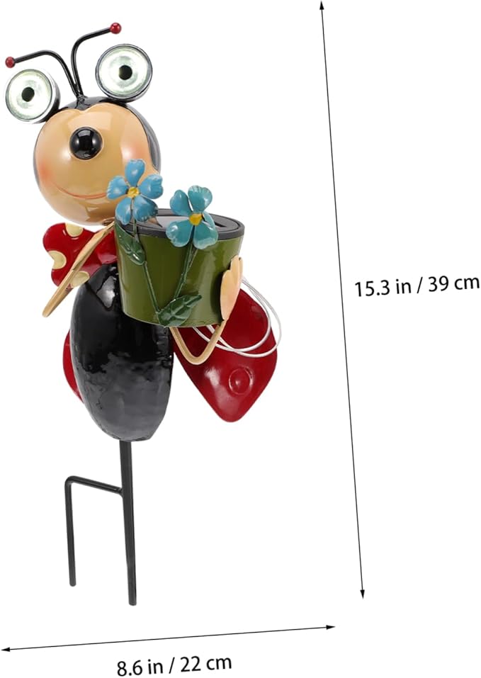 Garden Statue Ladybug Inserts Lamp Solar Outdoor Lights Iron Landscape Lights Hours Easy to up