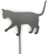 Pets and Farm Animals Metal Garden Landscape Stake (9" Wide Cat on Stake, Metallic Dark Gray)