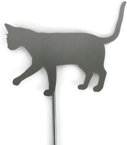 Pets and Farm Animals Metal Garden Landscape Stake (9" Wide Cat on Stake, Metallic Dark Gray)