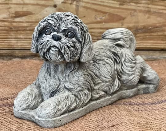 Generic Concrete Shih Tzu Memorial Statue - Handmade, Realistic, Indoor/Outdoor, Gray