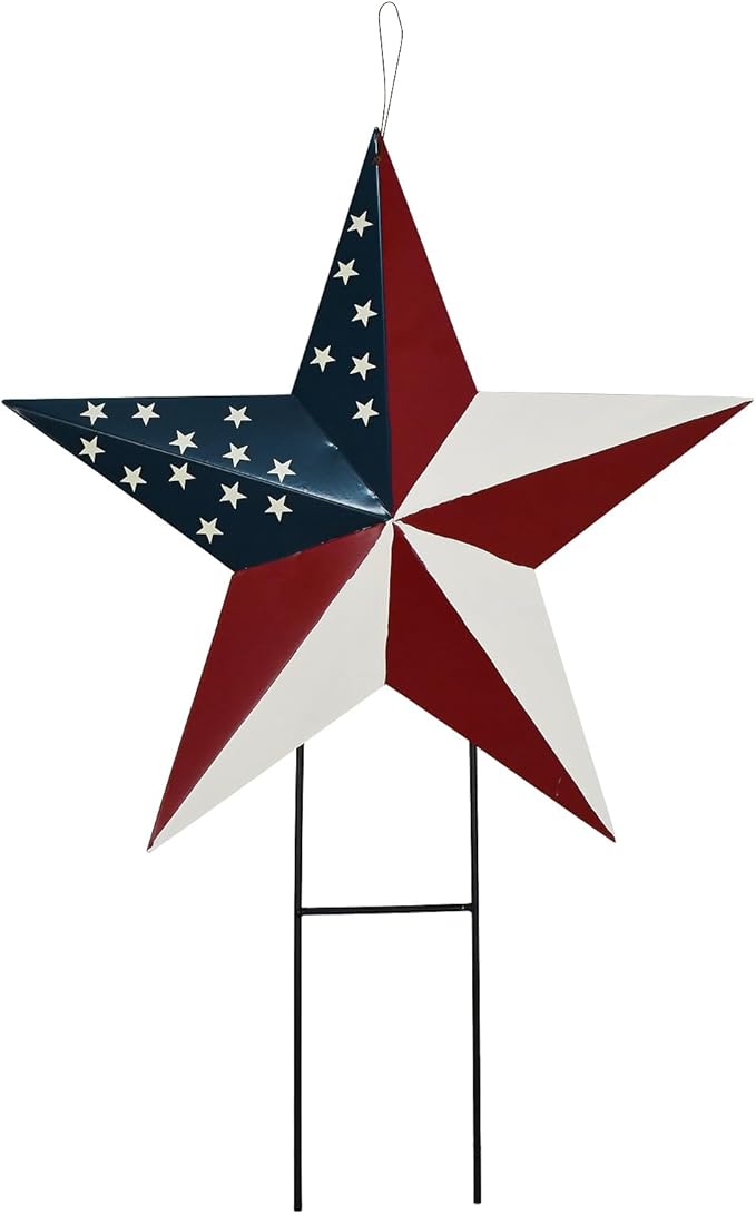 Linfevisi American Flag Star Yard Signs 24 Inch Metal Patriotic Barn Stars Garden Stakes US Flag Outdoor 4th of July Decorations Memorial Day Yard Art Lawn Ornaments Patio for Outside