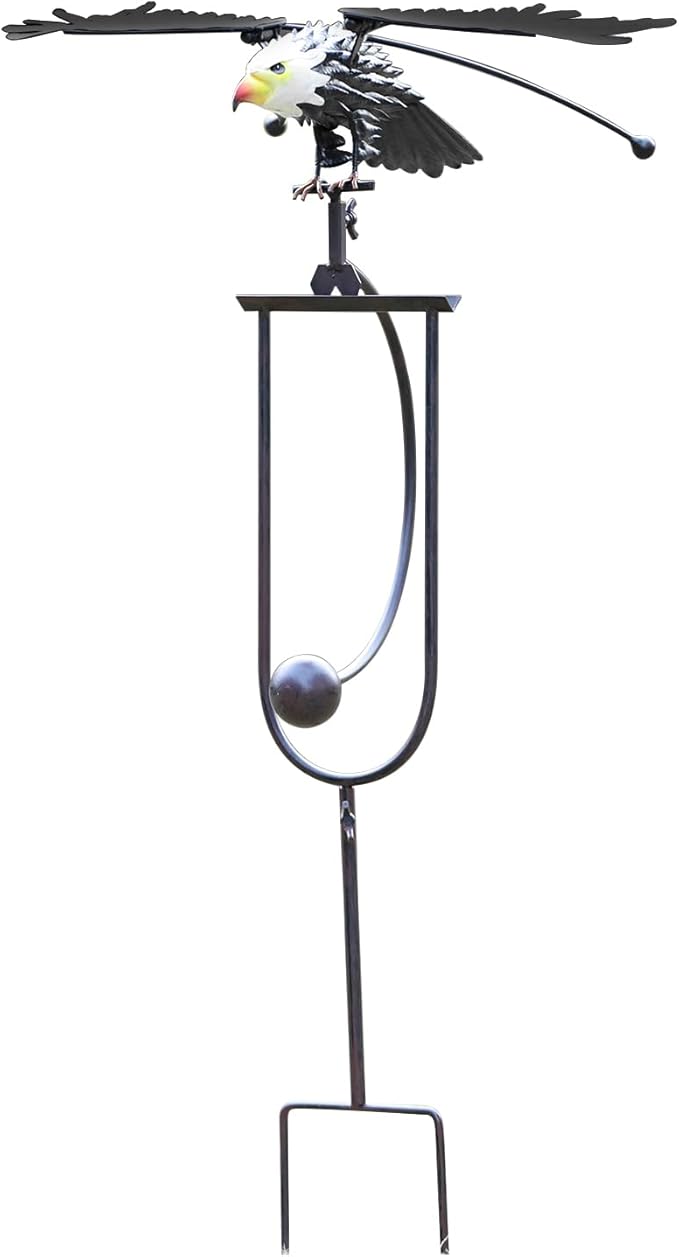 Metal Swinging Owl Wind Spinner for Yard and Garden Decor, Outdoor Metal Windmill Art Deco, Lawn Decorations Wind Sculpture and Spinner, Garden Stake Decorative Kinetic Sculpture (Eagle)