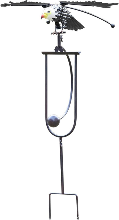 Metal Swinging Owl Wind Spinner for Yard and Garden Decor, Outdoor Metal Windmill Art Deco, Lawn Decorations Wind Sculpture and Spinner, Garden Stake Decorative Kinetic Sculpture (Eagle)