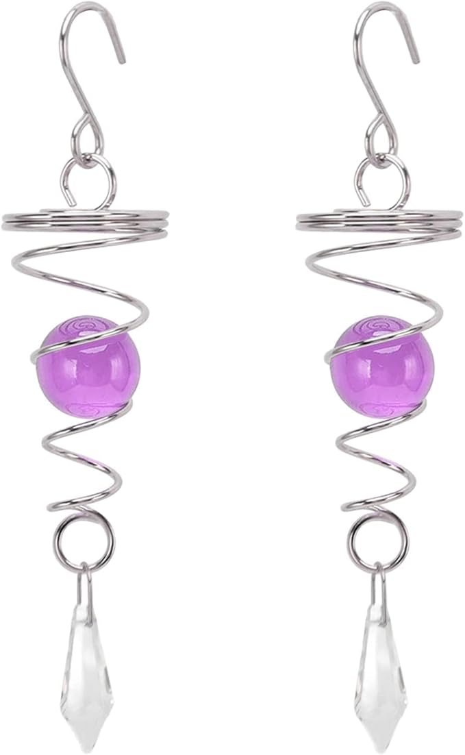 Wind Spinner Stabilizer Crystal Ball, 2 Gazing Ball Spiral Tail Wind Spinner Garden Wind Spinner Tail Stabilizer with Swivel Hook(Purple)