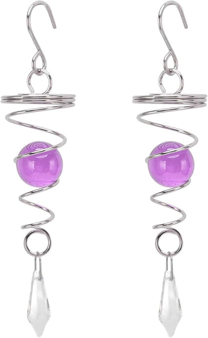 Wind Spinner Stabilizer Crystal Ball, 2 Gazing Ball Spiral Tail Wind Spinner Garden Wind Spinner Tail Stabilizer with Swivel Hook(Purple)