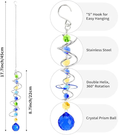 Crystal Suncatchers Decorative Sun Catchers Crystal Hanging Wind Spinners with Blue Prism Ball Rainbow Maker Suncatchers for Windows Hanging Outdoor Indoor Home Garden Decoration Gifts for Girl