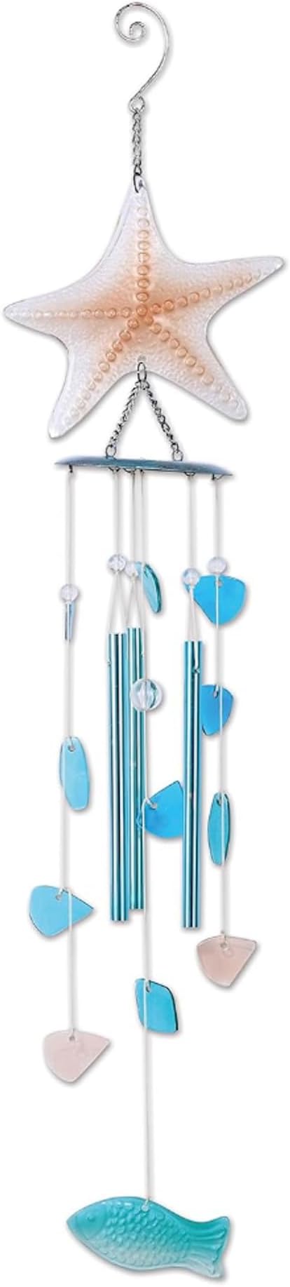 Sunset Vista Designs Starfish Metal Wind Chime Blue and Pink Glass