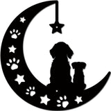 CREATCABIN Metal Moon Wall Decor Black Dog Wall Art Silhouette Pet Paw Print Minimalist Wall Sculpture Statues Hanging Decoration for Farmhouse Garden Balcony Ornament Dog Lovers Gift 11.8 x 11.8 Inch