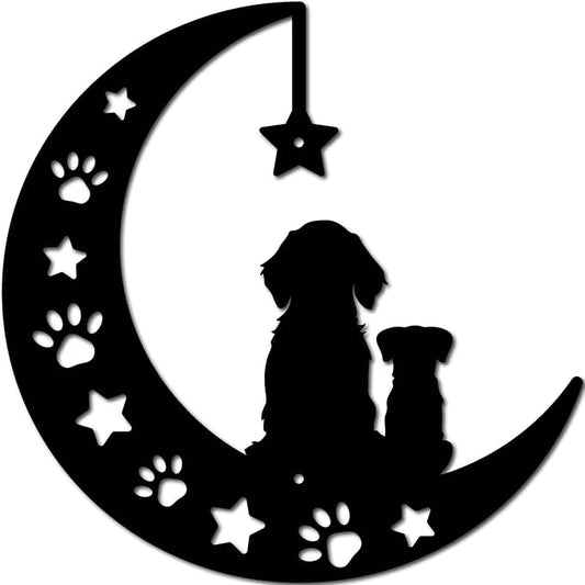 CREATCABIN Metal Moon Wall Decor Black Dog Wall Art Silhouette Pet Paw Print Minimalist Wall Sculpture Statues Hanging Decoration for Farmhouse Garden Balcony Ornament Dog Lovers Gift 11.8 x 11.8 Inch