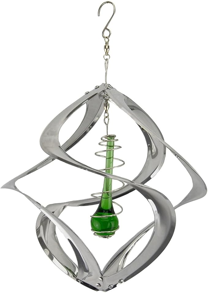 Red Carpet Studios The Original Helix Cosmix Wind Spinner Indoor/Outdoor 3-Dimensonal Garden Décor, 11-Inch, Chrome - Teardrop