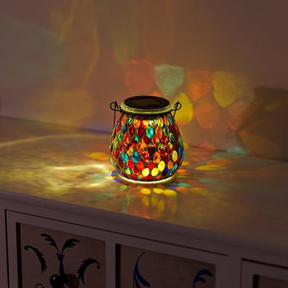 Starsoul Solar Lanterns Outdoor Waterproof, Exquisite Colorful Mosaic Glass Solar Garden Decor, Gifts for Women Mom Grandma