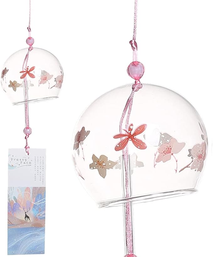Falytemow Japanese Wind Chimes Set Romantic Flower Wind Bells Handmade Glass Japanese Style Pendant for Outdoor or Indoor Home Decors Pack of 4