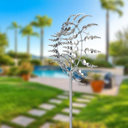 Magical 3D Wind Spinners Outdoor, 360° Metal Windmills for Yard Garden, 12.6 inches Wind Powered Wind Catchers Sculptures and Spinners for Yard Garden Patio Decoration(Colorful) (Silver)