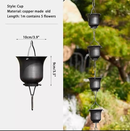 Copper Old Rain Chain for Gutters, Roof Rain Collector/Diverter, Metal Chain Type for Villa Temples(Style 4,1.5m/5ft)