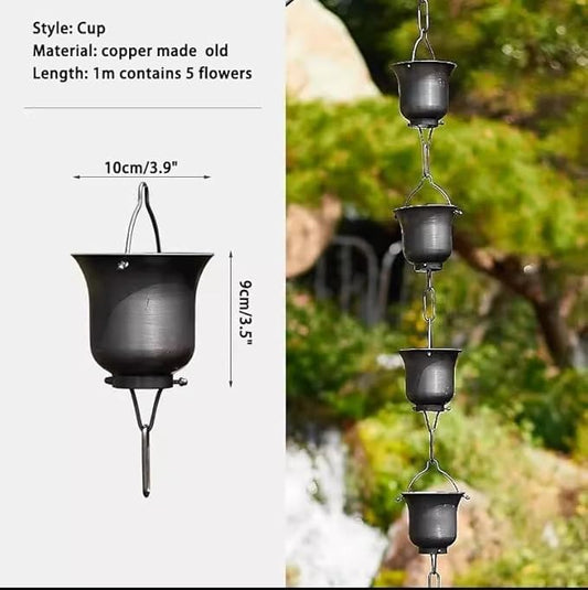 Copper Old Rain Chain for Gutters, Roof Rain Collector/Diverter, Metal Chain Type for Villa Temples(Style 4,2.6m/8.5ft)
