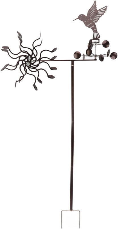 Hummingbird Iron Wind Spinner, Vintage Metal Windmill Sculpture, Outdoor Garden Lawn Ornament with Stable Rotation, Sturdy Premium Iron for Long Lasting Decor