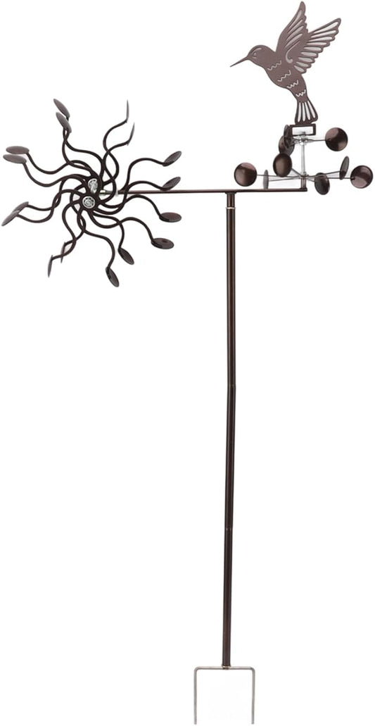 Hummingbird Iron Wind Spinner, Vintage Metal Windmill Sculpture, Outdoor Garden Lawn Ornament with Stable Rotation, Sturdy Premium Iron for Long Lasting Decor