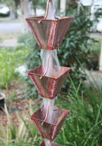 Nutshell Stores Medium Square Cups Rain Chain - Pre-Aged Copper - 16 Feet