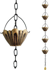 Rain Chain Gutter Downspout Catcher Outside Water Diverter Decorative Garden Rain Cups Chime Home Decor (Golden)