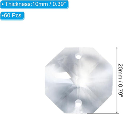 PATIKIL K9 Crystal Octagon Beads 2 Holes Pendants, 60 Pack 20mm Chandelier Prisms Parts Ornaments Hanging Beads for DIY Arts Crafts Decoration, Clear